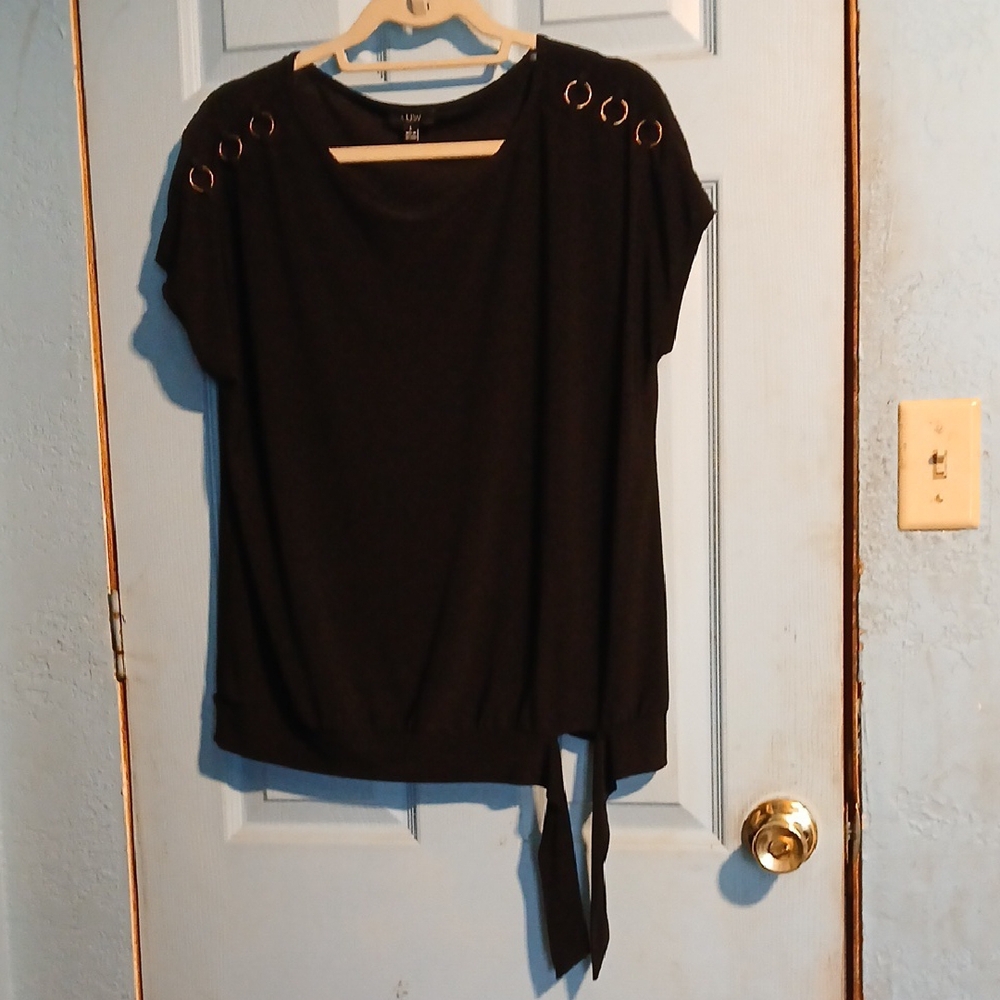 Black Women's Top with Ring Accents and Bottom Bow